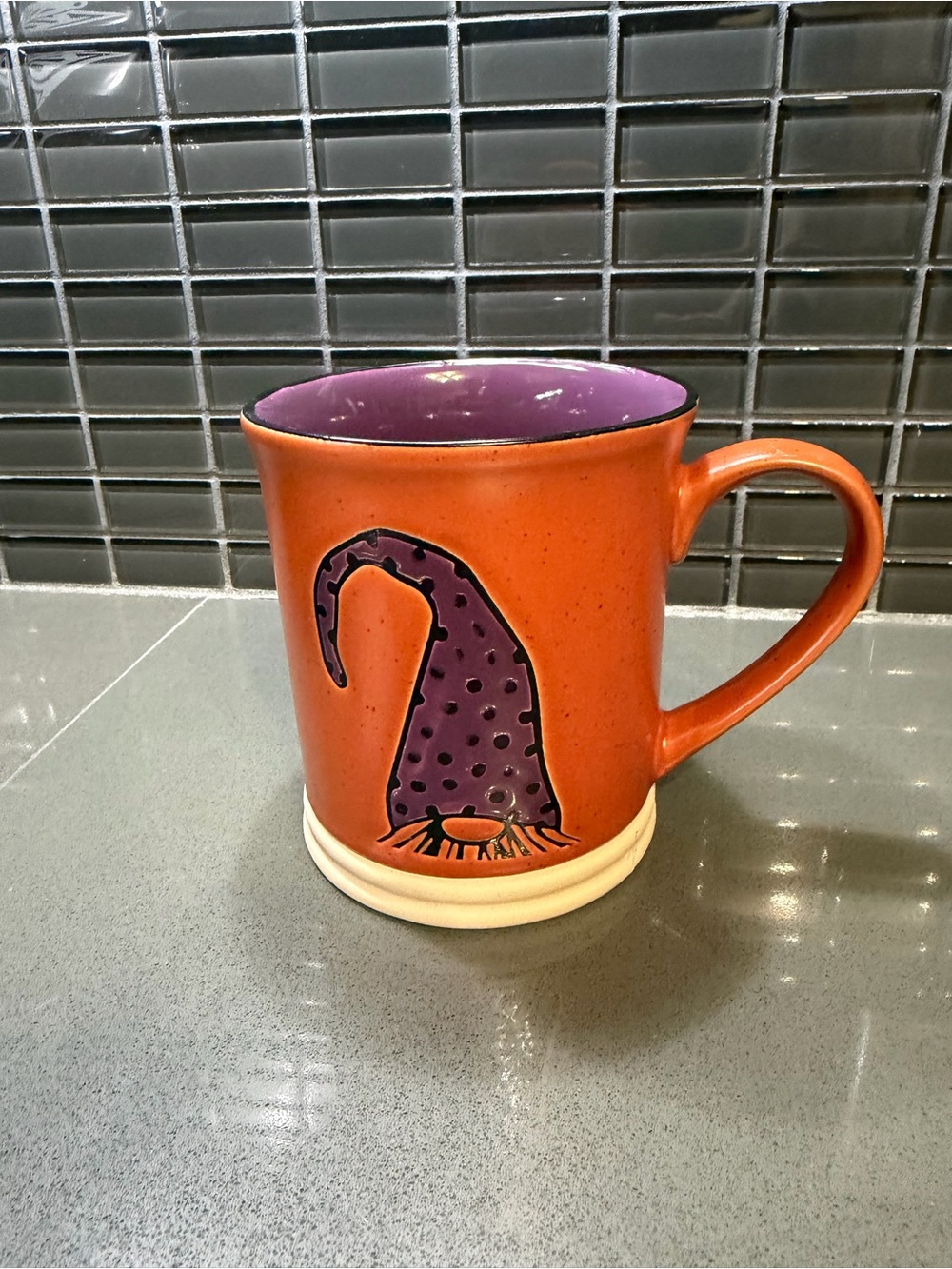 Orange Ceramic Mug with Purple Witch Hat Accent